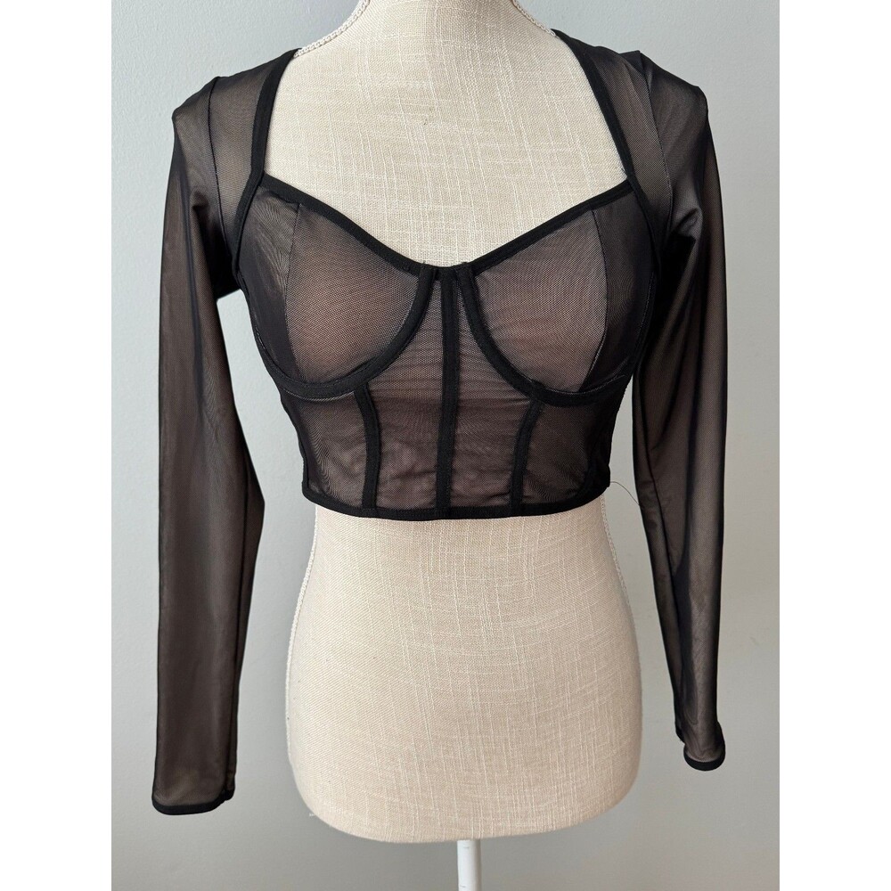 Edikted Megan Mesh Corset Crop Top in Black Size Small Bustier Sheer Goth